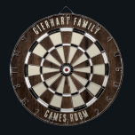 Cible De Fléchettes Nom de famille personnalisé<br><div class="desc">Élevez vos nuits de jeu avec notre tableau de fléchettes à effet de bois familial, conçu pour apporter une touche personnelle à votre maison. Ce tableau de bord unique vous permet d'afficher fièrement votre nom de famille et votre emplacement, ce qui en fait non seulement un jeu mais un héritage...</div>