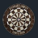Cible De Fléchettes Nom de famille personnalisé<br><div class="desc">Élevez vos nuits de jeu avec notre tableau de fléchettes à effet de bois familial, conçu pour apporter une touche personnelle à votre maison. Ce tableau de bord unique vous permet d'afficher fièrement votre nom de famille et votre emplacement, ce qui en fait non seulement un jeu mais un héritage...</div>
