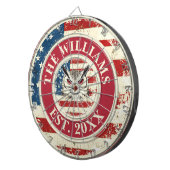 Cible De Fléchettes Nom de famille personnalisé Owl Rustic US Drapeau  (Devant droit)