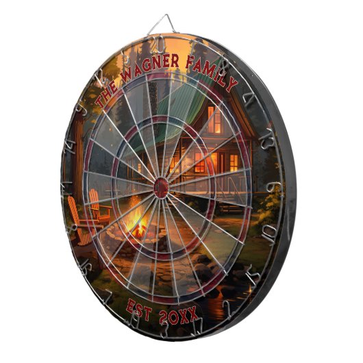 Cible De Fléchettes Nom De Famille Personnalisé Rustique Cabine Date D (Devant droit)