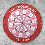 Cible De Fléchettes Nom de famille personnalisé Tableau noir rouge ros<br><div class="desc">Personnalisez ce tableau de bord rouge,  rose et blanc avec votre nom de famille et date établie. Conçu pour vous par Blackberry Boulevard.</div>