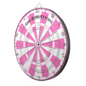 Cible De Fléchettes Nom de famille rose et blanc moderne  (Devant droit)