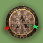 Cible De Fléchettes Nom de famille Rustic Farmhouse Wood Monogramme Go<br><div class="desc">Nom de famille rustique Farmhouse Bois Design monographique avec parties scintillant en faux or,  et typographie élégante. Personnalisez avec votre nom de famille,  votre initiale et vos textes.</div>