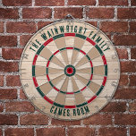 Cible De Fléchettes Nom de famille Wood Look Jeux Salle Rustique<br><div class="desc">Élevez vos nuits de jeu avec notre tableau de fléchettes à effet de bois familial, conçu pour apporter une touche personnelle à votre maison. Ce tableau de bord unique vous permet d'afficher fièrement votre nom de famille et votre emplacement, ce qui en fait non seulement un jeu mais un héritage...</div>
