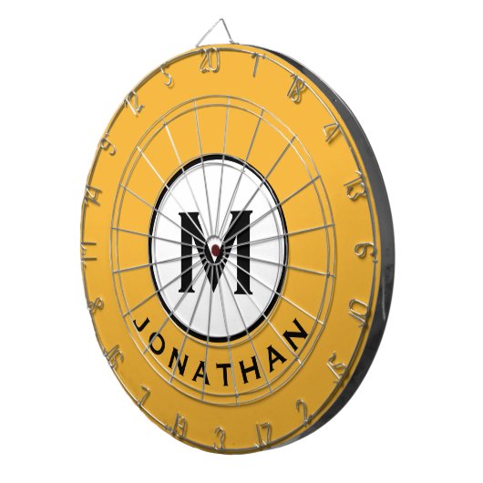 Cible De Fléchettes Nom du monogramme jaune de la moutarde cool (Devant droit)