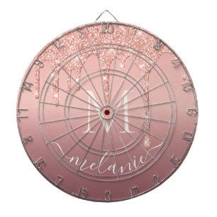 Cible De Fléchettes Nom du monogramme Rose Gold Blush Parties scintill