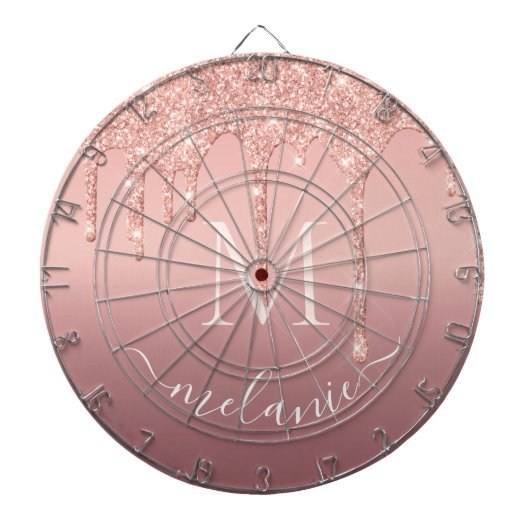Cible De Fléchettes Nom du monogramme Rose Gold Blush Parties scintill (Devant)