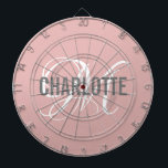 Cible De Fléchettes Nom monogramme rose vif moderne<br><div class="desc">Carte de fléchettes rose vif moderne avec un nom de typographie gris et monogramme blanc. Personnalisez avec le nom et l'initiale.</div>