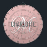 Cible De Fléchettes Nom monogramme rose vif moderne<br><div class="desc">Carte de fléchettes rose vif moderne avec un nom de typographie gris et monogramme blanc. Personnalisez avec le nom et l'initiale.</div>