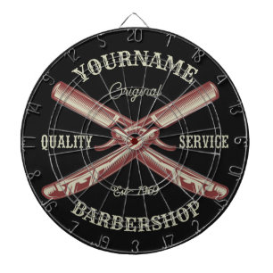 Cible De Fléchettes NOM PERSONNALISÉ Barber Droit Razor Barbershop