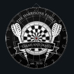 Cible De Fléchettes Nom personnalisé de famille noir et blanc Mariage<br><div class="desc">Célébrez votre journée spéciale avec la Cible de flechettes de Mariage de nom personnalisé de famille noir et blanc. Doté d'un design monochrome intemporel, ce tableau de bord peut être personnalisé avec le nom de famille du couple, en faisant un gardien unique ou un cadeau mariage ludique. Parfait pour ajouter...</div>