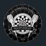 Cible De Fléchettes Nom personnalisé de la famille noire et blanche<br><div class="desc">Célébrez le plaisir familial avec la Cible de flechettes de nom personnalisé de famille noir et blanc. Ce design élégant est doté d'une palette monochrome, ce qui en fait un ajout intemporel à votre salle de jeux ou à votre espace de loisirs. Personnalisez-le avec votre nom de famille pour ajouter...</div>
