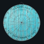 Cible De Fléchettes Nom personnalisé et date Mariage Turquoise<br><div class="desc">Turquoise Wood slats Nom de famille Mariage Date Dartboard.</div>