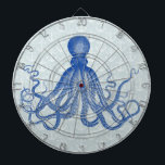 Cible De Fléchettes Octopus bleu vintage avec Ancres<br><div class="desc">Ce magnifique dessin de pieuvre antique* du 19ème siècle a été recoloré bleu et placé sur un joli arrière - plan gris-bleu en détresse / grunge avec un motif d'ancre faible. Le résultat est un tableau de fléchettes original qui correspond à votre décor de maison sur le thème de la...</div>