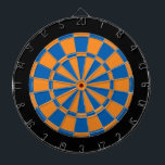 Cible de flechettes : Orange, bleu, et noir<br><div class="desc">Jeu de Cible de flechettes orange,  bleu,  et par noir coloré comprenant 6 dards en laiton</div>