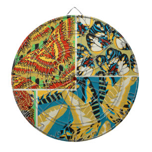 Cible De Fléchettes Papillon Art Déco Jaune et Turquoise Vibrants