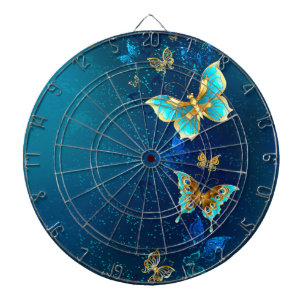 Cible De Fléchettes Papillons d'or sur un Arrière - plan bleu