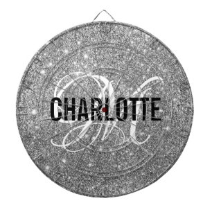 Cible De Fléchettes Parties scintillant argent moderne monogramme nom