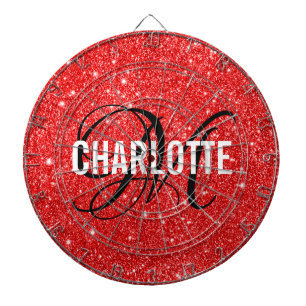 Cible De Fléchettes Parties scintillant rouge moderne monogramme nom c