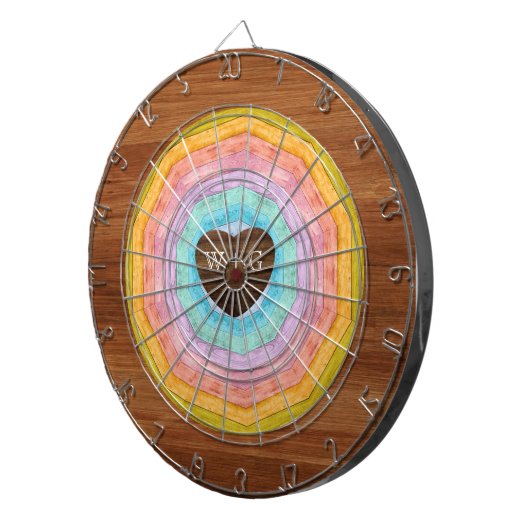 Cible De Fléchettes Pastel Arc-en-ciel Rustique Tone Monogramme coeurs (Devant droit)