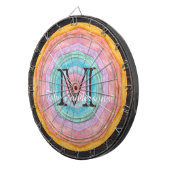 Cible De Fléchettes Pastel Rainbow Rustic Wood Tone Monogramme Nom (Devant droit)