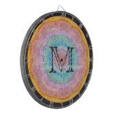 Cible De Fléchettes Pastel Rainbow Rustic Wood Tone Monogramme Nom (Devant gauche)