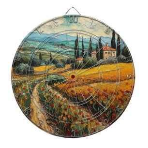 Cible De Fléchettes Paysage de campagne de Toscane sauvage dorée