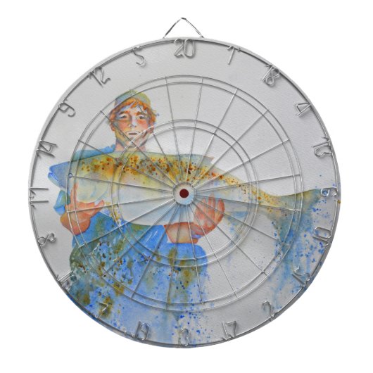Cible De Fléchettes Pêcheur peinture d'aquarelle cadeau de pêche pour (Devant)