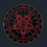 Cible De Fléchettes Pentagram Red Devil<br><div class="desc">Pentagramme rouge, inversé, texturé en cercle, sur arrière - plan noir. Symbole occulte 666</div>