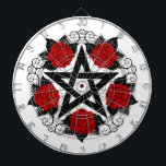 Cible De Fléchettes Pentagramme aux roses rouges<br><div class="desc">Pentagramme noir avec motif,  décoré de fleurs,  roses rouges avec feuilles sur arrière - plan blanc. Style tatouage.</div>