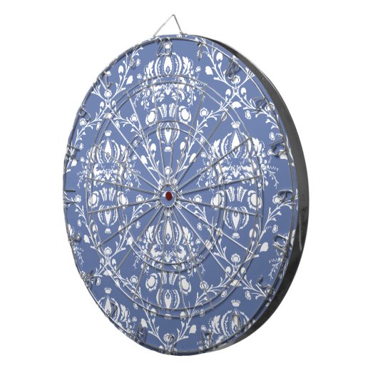 Cible De Fléchettes Périwinkle bleu et blanc Damas (Devant droit)