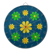 Cible De Fléchettes Personnaliser, fleurs vert jaune sur bleu foncé (Devant)