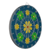 Cible De Fléchettes Personnaliser, fleurs vert jaune sur bleu foncé (Devant gauche)