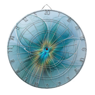 Cible De Fléchettes Petite Beauté Moderne Fleur d'Art Fractal Bleu Or