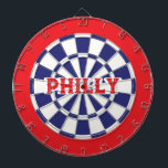 Cible De Fléchettes PHILLY Philadelphie Blanc, Bleu Marine Et Rouge<br><div class="desc">PHILLY Philadelphia Jeu de Cible de flechettes Blanc, Bleu Marine Et Rouge Comprenant 6 Fosses En Laiton. Vous pouvez modifier le texte en sélectionnant l'option de personnalisation 🎯 Veuillez me faire savoir si vous avez des questions supplémentaires et parce que le support client de Zazzle gère l'expérience client vous pouvez...</div>