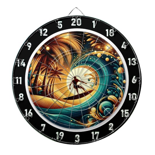 Cible De Fléchettes Pièce d'art Sunset Surfer Wave (Devant)