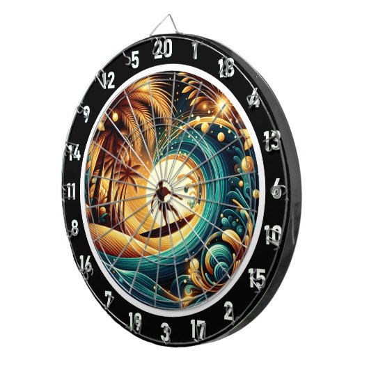 Cible De Fléchettes Pièce d'art Sunset Surfer Wave (Devant droit)