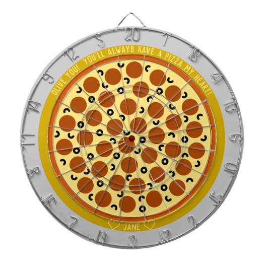 Cible De Fléchettes Pizza Puns Personnalisé Pepperoni Pizza avec Olive (Devant)