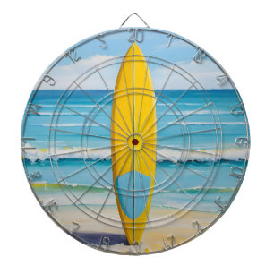 Cible De Fléchettes Planche de surf bleue et jaune sur la plage