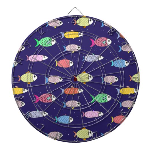 Cible De Fléchettes Poisson multicolore sur bleu marine (Devant)
