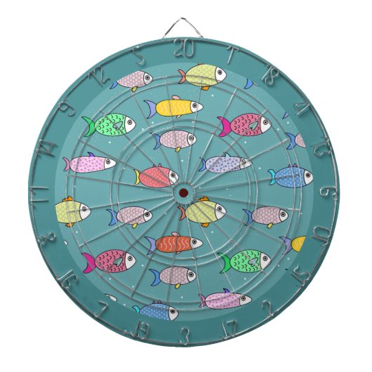 Cible De Fléchettes Poisson multicolore sur Turquoise (Devant)