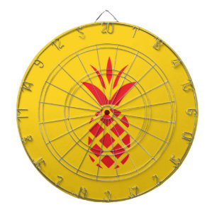 Cible De Fléchettes Pomme de pin rouge en jaune.