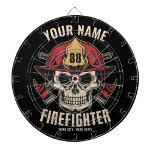 Cible De Fléchettes Pompier personnalisé Crâne pompier pompier D<br><div class="desc">Conception personnalisée du service d'incendie de pompier crâne - Squelette avec casque rouge et double axe. Customisez avec votre nom,  votre numéro de station/de bureau et votre emplacement.</div>