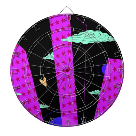 Cible De Fléchettes Pop Art Skyline Clair violet rose étoiles (Devant)