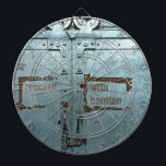 Cible De Fléchettes Procéder avec prudence porte industrielle gris ble<br><div class="desc">Porte en métal gris turquoise avec serrures,  roues,  texte et un peu de ruban déchiré. Photographié dans un bâtiment ancien au Pays de Galles,  édité. Par Alexandra Cook alias Linandara.</div>
