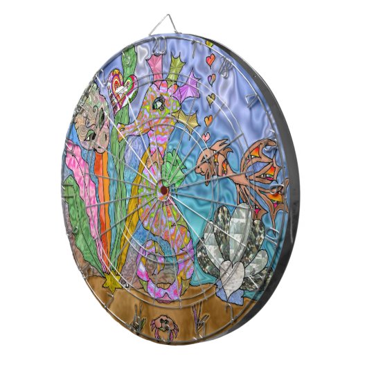Cible De Fléchettes Psychedelic Seahorse Sea Turtle Art (Devant droit)