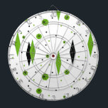 Cible de flechettes Retro Green Diamonds & Starbur<br><div class="desc">Cette Cible de flechettes Retro Green Diamonds et Starbursts personnalisable est une nouvelle prise sur un style vintage. Il présente des étoiles kitsch, noires sur des pois verts, entourant des formes géométriques, vertes et diamants noirs. Customisez la couleur arrière - plan sur ce produit moderne du milieu du siècle si...</div>