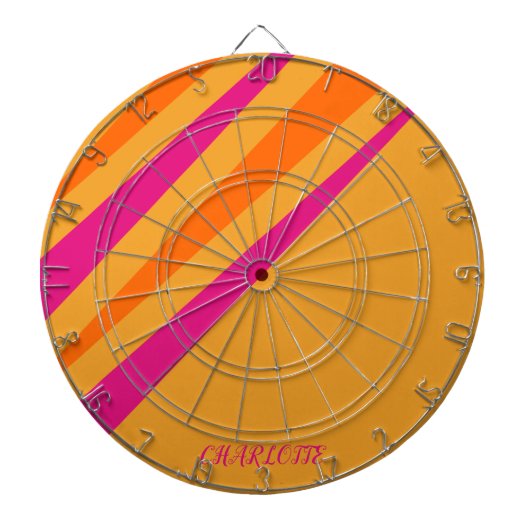 Cible De Fléchettes Retro Stripes Girls Monogramme Rose Orange Mustard (Devant)