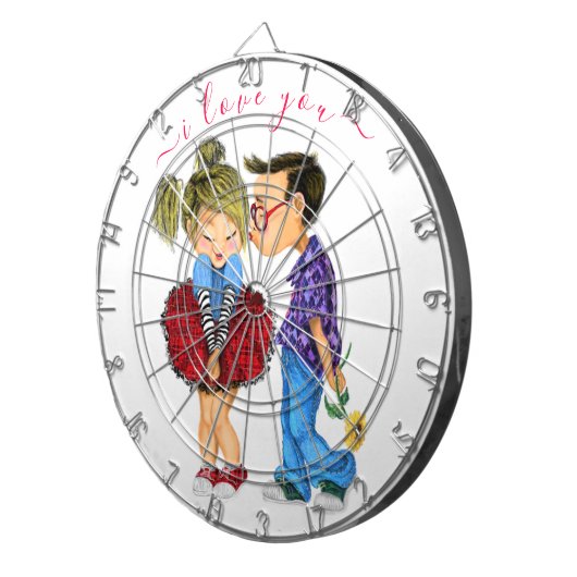 Cible De Fléchettes Romantic CoupleDart Board Cadeau - Je t'aime (Devant droit)
