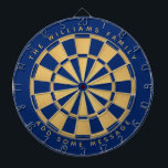 Cible De Fléchettes Royal Blue Faux Gold Personnalisé Nom de famille G<br><div class="desc">Un design classique de tableau de fléchettes avec alternance triangles bleu royal et faux feuille d'or. Au-dessus et au-dessous il y a le nom et un message sous forme de texte voûté,  en casquette doré.</div>